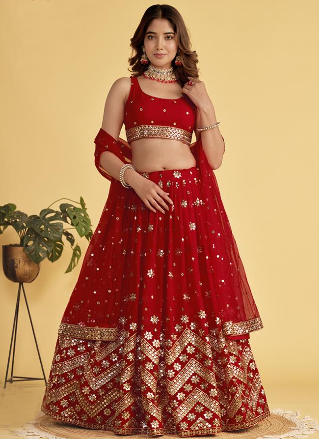 Soft Net Red Party Wear Sequins Work Lehenga Choli